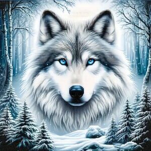 5D Diamond Painting Kit - Wolf Howl Forest Scene, 7.87x7.87inch - NEW